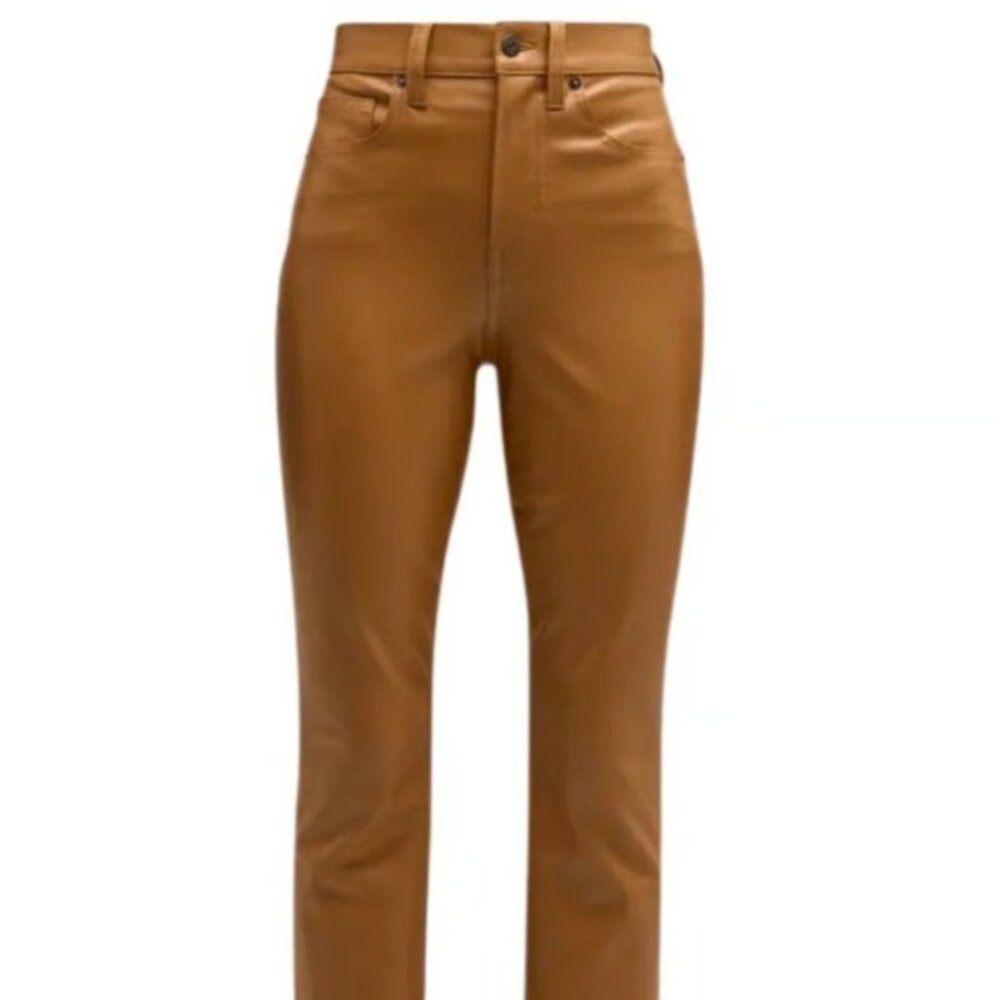 NWT Veronica Beard Carly Vegan Leather Kick-Flare Pant Cognac Size 26 Price $189